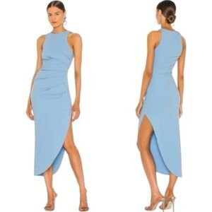 Misha X REVOLVE Ida Dress Powder Blue US Size 6 NWT Maxi Asymmetric Hem Ruched